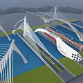 Modern Landscape Bridge With Cable Stayed Arched Design And Waterfront Green Space 3d model