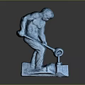Blue Metallic Statue Of Muscular Figure Bending With Tool And Square Base