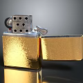 Gold Metal Lighter With Open Lid And Shiny Textured Surface Design