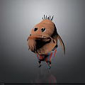 Cartoon Creature Character With Round Body Big Eyes Sharp Teeth Striped Pants And Blue Shoes