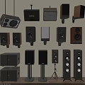 Various Headphones and Speakers with Modern Designs for Home Audio Use