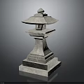 Traditional Stone Lantern Architectural Structure With Layered Stone Base And Decorative Top 3d model