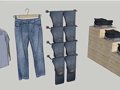 Modern Clothes Clothing Jeans Shirt Short Sleeve 3d model