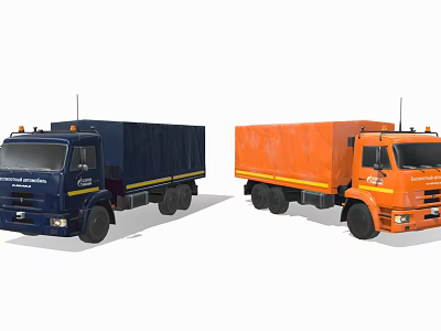 Two Commercial Cargo Trucks in Dark Blue and Orange for Freight Transport 3d model