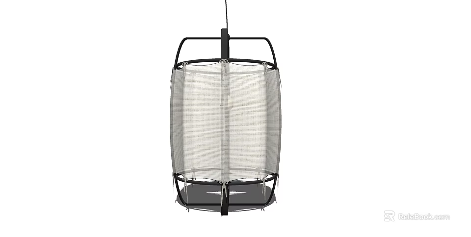 Modern Minimalist Pendant Light With Black Metal Frame And Light Fabric Shade 3d model 