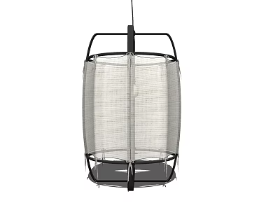 Modern Minimalist Pendant Light With Black Metal Frame And Light Fabric Shade 3d model