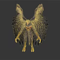Mythical Winged Beast With Large Dark Feathers Humanoid Body Yellow Claws And Red Face