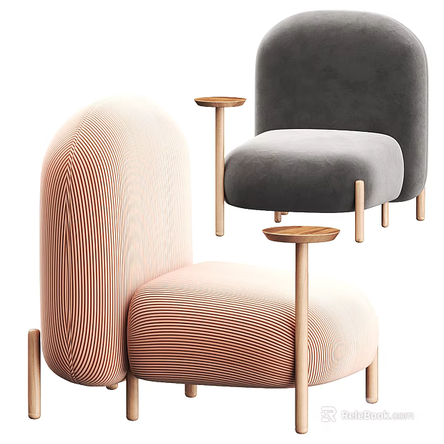 Light Pink Dark Grey Velvet Accent Chairs With Curved Backs Wooden Legs And Side Tables 3d model 