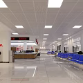Administrative Service Hall Interior With Blue Walls Desks Chairs File Cabinets And Computers