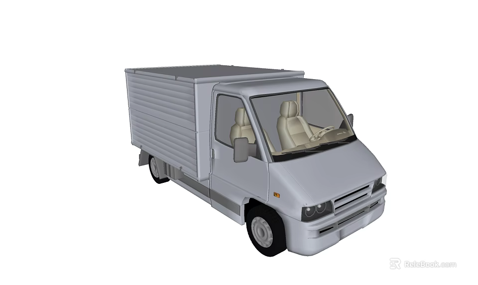 Silver Commercial Cargo Van With Beige Seats And Closed Cargo Body 3d model 