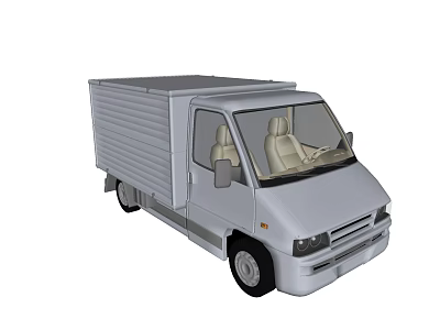 Silver Commercial Cargo Van With Beige Seats And Closed Cargo Body 3d model