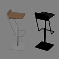 Modern Bar Stools with Metal Frame and Square Base in Brown Black 3d model