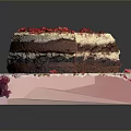 Layered Cream Cake With Red Berry Crumbs And Sliced On Decorative Pink Tray