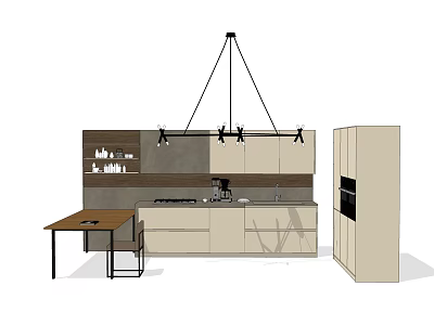Modern Kitchen Design With Upper Lower Cabinets Pendant Lights And Island 3d model