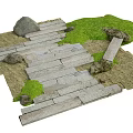 Garden Ornament With Stone Slab Path Green Moss Natural Rocks And Sandy Ground