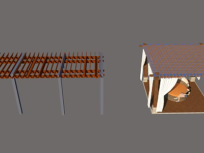 Outdoor Wooden Pergola With Lattice Structure Supporting Columns And Tiled Roof Leisure Space 3d model
