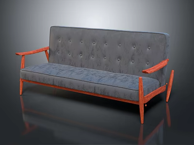 Stylish Multi-seat Sofa Featuring Gray Tufted Upholstery Wooden Armrests And Legs 3d model