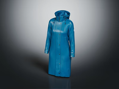 Blue Long Hooded Raincoat With Waterproof Fabric And Sleek Modern Design 3d model