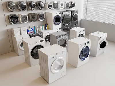 Various Modern Washing Machines Display With Different Styles And Designs In Showroom Area 3d model
