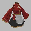 Red Traditional Dress With Long Sleeves Black Skirt Gray Apron And Gold Trim