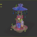 Decorative Tower Structure With Blue Roof Wooden Base Colorful Decorations And Hanging Tassels