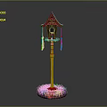 Wooden Birdhouse With Roof Structure Red Entrance Tassel Decorations And Grass Base