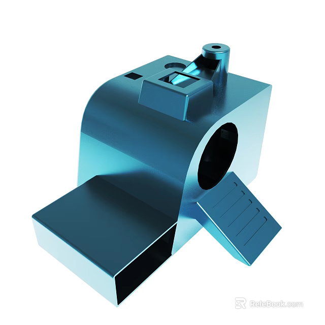 Blue Metallic Industrial Mechanical Part With Cylindrical Hole And Rectangular Protrusions 3d model 