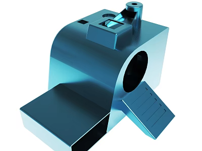 Blue Metallic Industrial Mechanical Part With Cylindrical Hole And Rectangular Protrusions 3d model