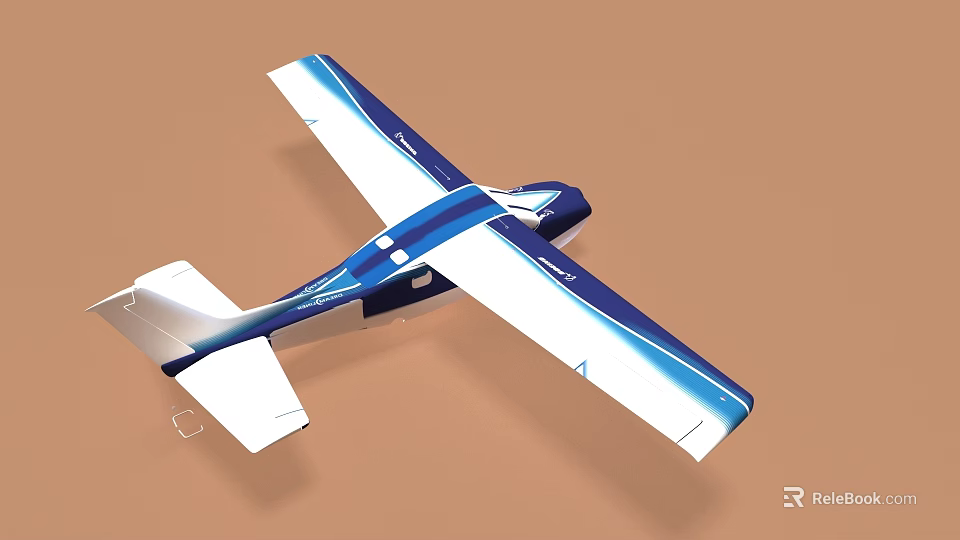 Blue and White Small Airplane Model with Streamlined Wings on Brown Background 3d model 