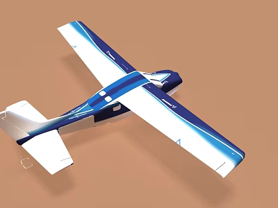Blue and White Small Airplane Model with Streamlined Wings on Brown Background 3d model
