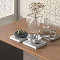 Modern Decorative Ornament Set Featuring Transparent Vase Dried Flowers Shell Ornament Glassware On Wooden Table
