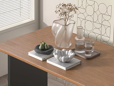 Modern Decorative Ornaments Combination Books Fruit Water Cup 3d model