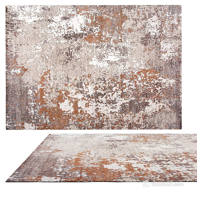 Abstract Pattern Square Area Rug With Brown Gray White Tones 3d model 