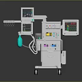Medical Anesthesia Monitoring Equipment With Multiple Displays Control Panel Green Breathing Bag And Mobile Cart