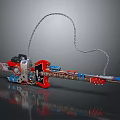 Unique Home Living Accessory Designed As Chainsaw Guitar Hybrid In Red Blue With Chain