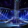 Illuminated Stage Design With Lighting Rigs And Truss Structure