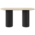Modern Console Table With Light Beige Marble Top And Black Fluted Columns 3d model