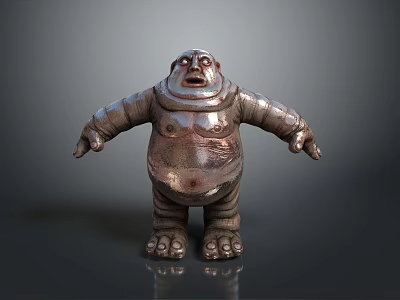 3D Plump Game Movie Character With Metallic Armor Standing Pose And Exaggerated Facial Features 3d model