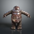 3D Plump Game Movie Character With Metallic Armor Standing Pose And Exaggerated Facial Features