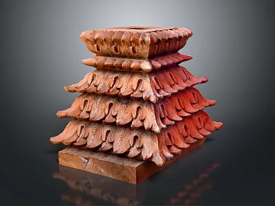 Elegant Wooden Layered Furniture With Stacked Carved Design And Tiered Structure 3d model