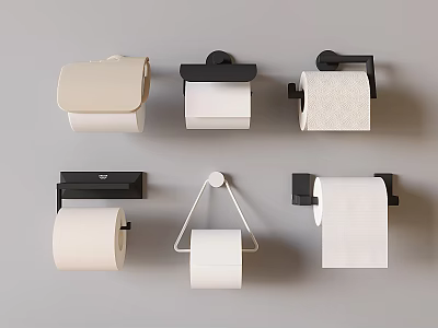 Various Wall Mounted Toilet Paper Holders In Black And Beige Designs On Grey Background 3d model
