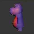 Cute Neon Purple Red Hippo 3D Cartoon Character With Big Eyes And Striped Belly Design