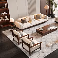 Modern Beige Sofa And Coffee Table Set With Wooden Frames Living Room Carpets Floor Lamp