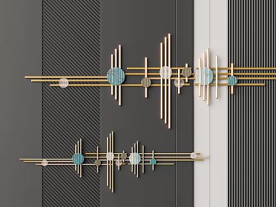 Modern Luxury Wall Decor With Geometric Gold Lines And Blue Accents 3d model