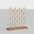 Vintage Decorative Ornament Set with Metal Frame Bells and Wooden Base