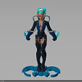 Futuristic Humanoid Character Featuring Biomechanical Elements With Glowing Blue Accents On Platform Base 3d model