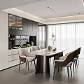 Elegant Modern Restaurant Interior With Marble Dining Table And Stylish Chairs