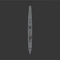 Naval Warship with Gray Hull Red Bottom Turrets Mast and Military Equipment on Deck