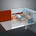 Cartoon Hospital Room Scene With Brown Wardrobe Bed Blue Chair Window And Clock