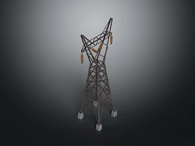 Steel Lattice High Voltage Power Transmission Tower With Stable Base And Cross Structure 3d model